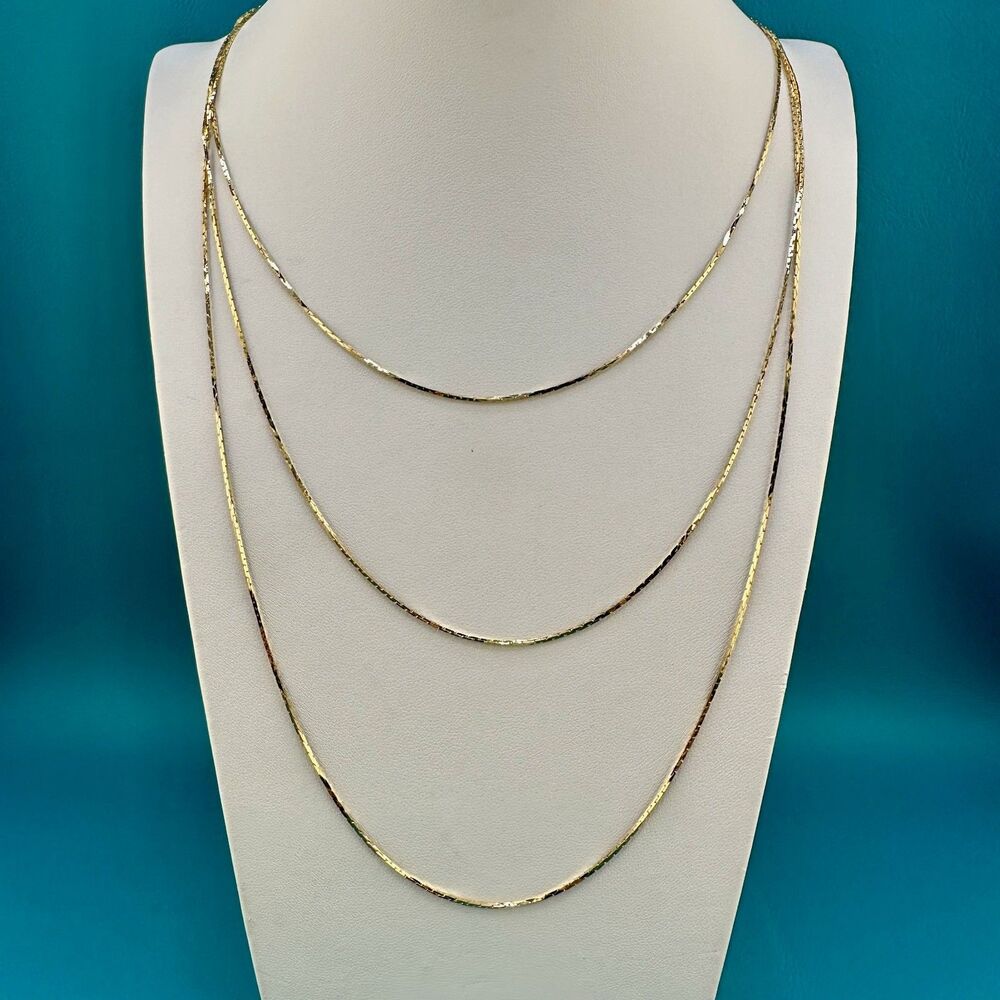 Vintage Chain Necklace Gold Tone Multi Strand 30" Cobra Link 1980s